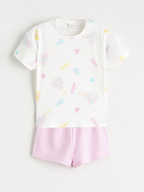 LCW Kids Girls' Crew Neck Printed T-shirt and Shorts Set - S6DC67Z1-LRA