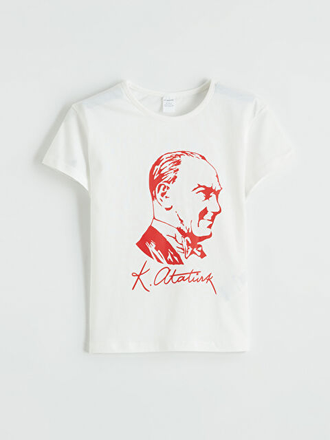 LCW Kids Bisiklet Yaka Atatürk Baskılı Kız Çocuk Tişört - S6DC93Z1-R9J