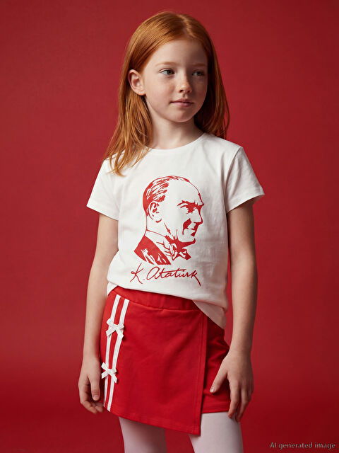 LCW Kids Bisiklet Yaka Atatürk Baskılı Kız Çocuk Tişört - S6DC93Z1-R9J