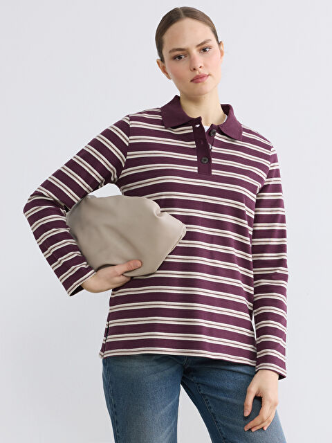 LCW EVERYDAY Поло жағалы жолақты әйелдер футболкасы - S6DD04Z8-LHW