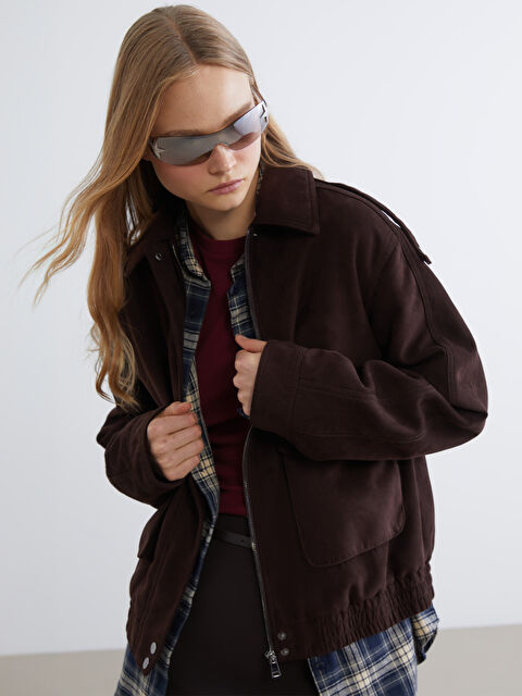 XSIDE Gömlek Yaka Kadın Süet Görünümlü Mont - S6DE76Z8-D2N