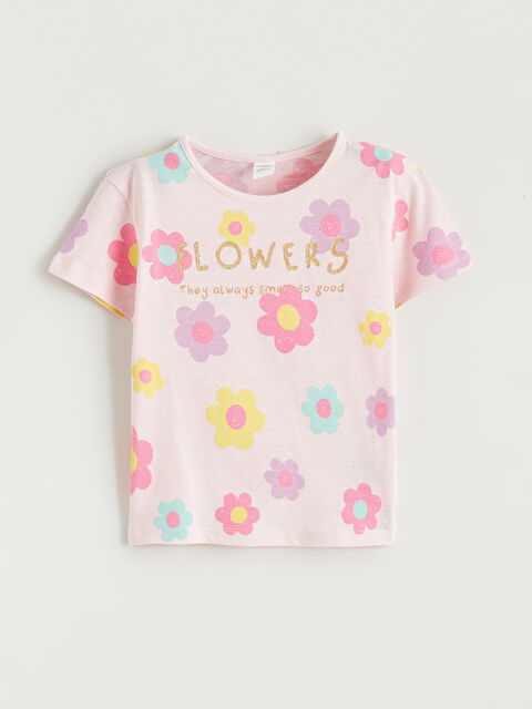 LCW Kids Çiçek Baskılı Kız Çocuk Penye Tişört - S6DH53Z1-LT9