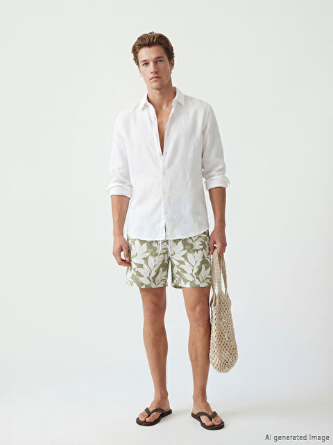 LCW SWIMWEAR Kısa Boy Yaprak Desenli Erkek Deniz Şortu
