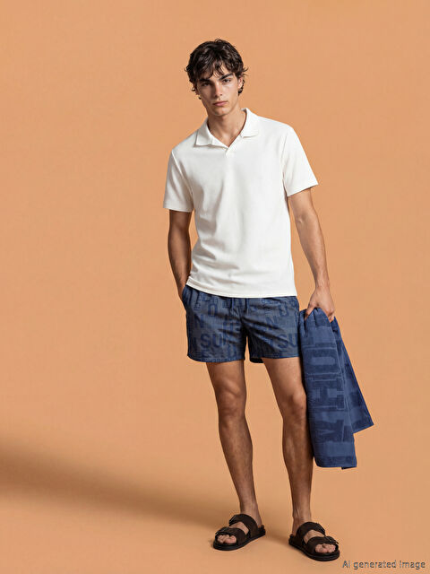 LCW SWIMWEAR Kısa Boy Yazı Baskılı Erkek Deniz Şortu