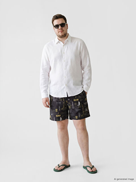 LCW SWIMWEAR Diz Hizası Boy Desenli Erkek Deniz Şortu