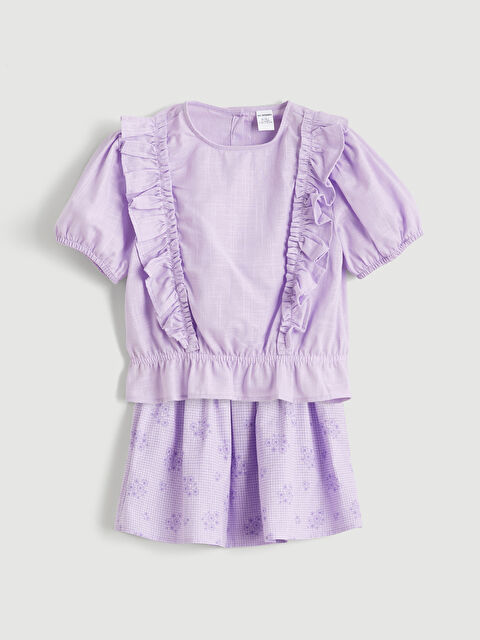 LCW Kids Floral Ruffle Blouse and Shorts Set for Girls - S6DI12Z1-G3W