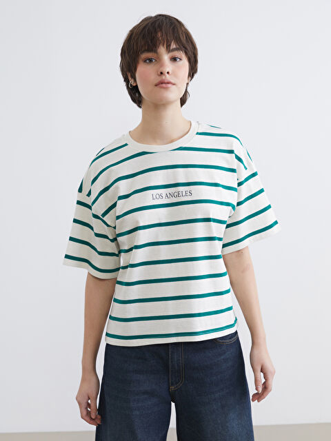 XSIDE Tricou supradimensionat cu dungi și guler rotund pentru femei - S6DJ28Z8-LFT