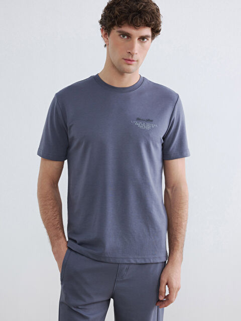 LCWAIKIKI Classic Bisiklet Yaka Baskılı Erkek Tişört