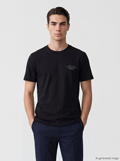 LCWAIKIKI Classic Bisiklet Yaka Baskılı Erkek Tişört