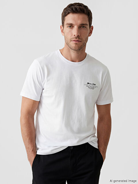 LCWAIKIKI Classic Bisiklet Yaka Baskılı Erkek Tişört