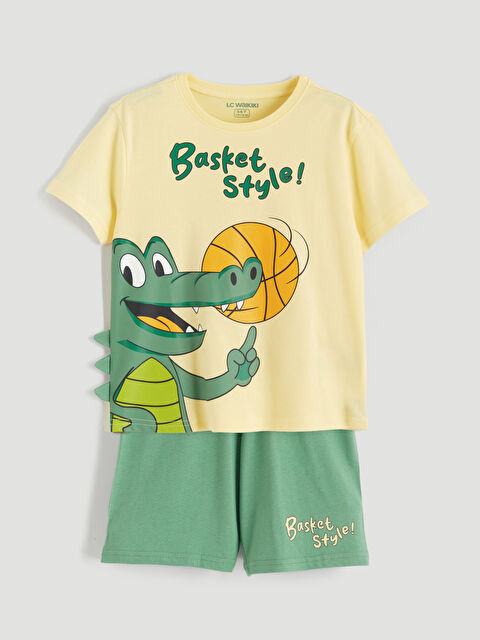 LCW Kids Σετ κοντές πιτζάμες με στρογγυλή λαιμόκοψη για αγόρια