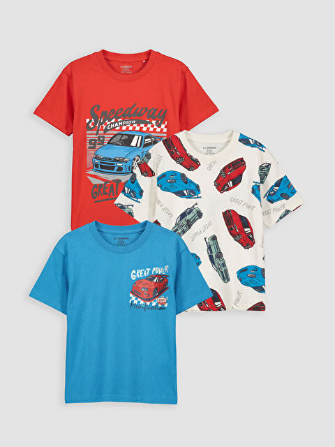 LCW Kids Футболка с круглым вырезом и принтом для мальчиков, комплект из 3-х штук - S6DL41Z1-HBH