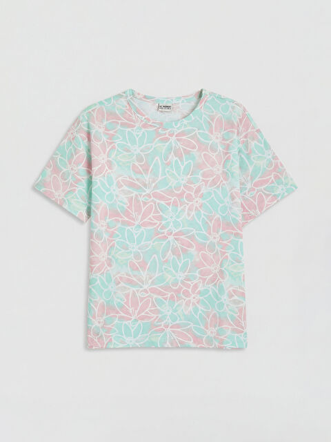 LCW Kids Bisiklet Yaka Çiçek Desenli Kız Çocuk Tişört