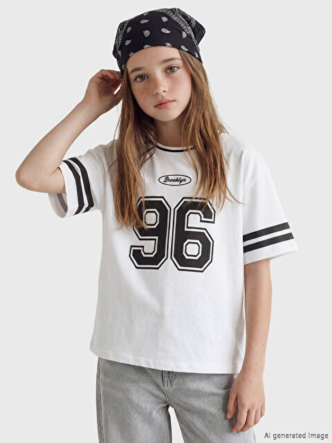 LCW Kids Bisiklet Yaka Kız Çocuk Baskılı Tişört