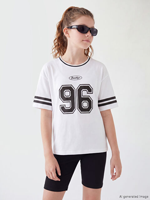 LCW Kids Bisiklet Yaka Kız Çocuk Baskılı Tişört