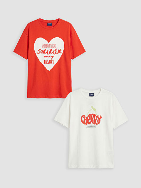 LCW Kids Bisiklet Yaka Baskılı Kız Çocuk 2'li Tişört - S6DN68Z4-FDU