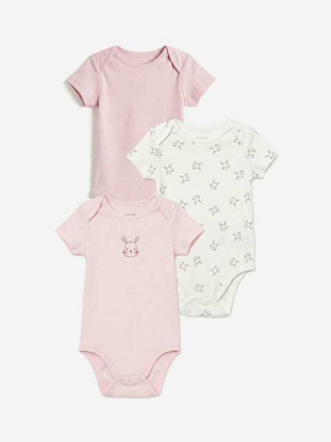 LCW baby Tavşan Baskılı Kız Bebek Çıtçıtlı Body 3'lü - S6DN79Z1-LRB
