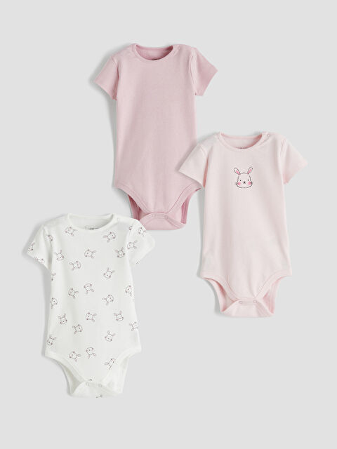LCW baby Tavşan Baskılı Kız Bebek Çıtçıtlı Body 3'lü - S6DN79Z1-LRB