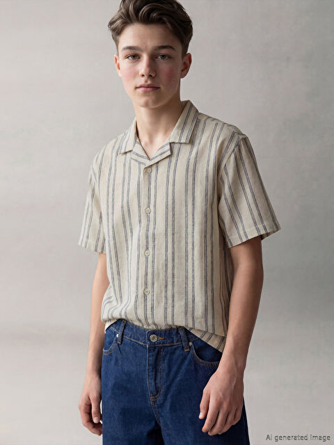 LCW Kids Resort Yaka Çizgili Armürlü Erkek Çocuk Gömlek