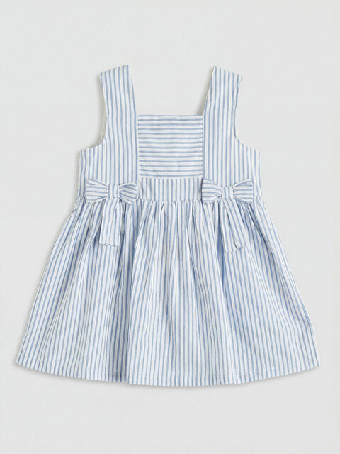 LCW baby Kare Yaka Çizgili Fiyonklu Kız Bebek Elbise