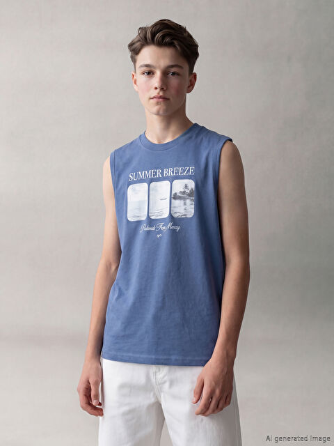 LCW Kids Bisiklet Yaka Baskılı Erkek Çocuk Atlet