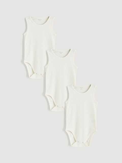 LCW baby بدلة جسم أولاد رضع بياقة دائرية مع كباسين - ٣ قطع - S6DQ77Z1-R9J