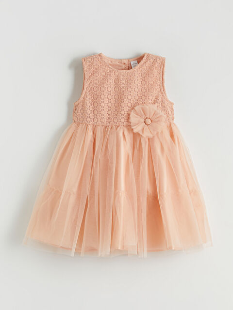 LCW Kids Patterned Tulle Dress for Girls - S6DR09Z1-J14