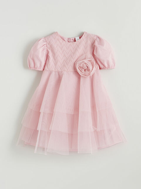 LCW Kids Balloon Sleeve Girls' Tulle Dress - S6DR13Z1-QWL