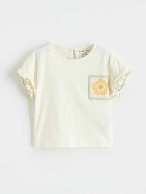 LCW baby Bisiklet Yaka Nakışlı Fırfırlı Kız Bebek Tişört