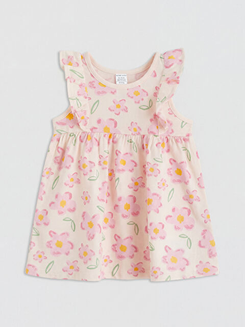 LCW baby Bisiklet Yaka Çiçekli Kız Bebek Elbise