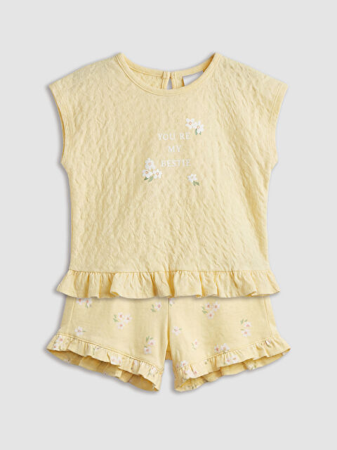 LCW baby Çiçekli Kız Bebek Tişört ve Şort - S6DS66Z1-YWD