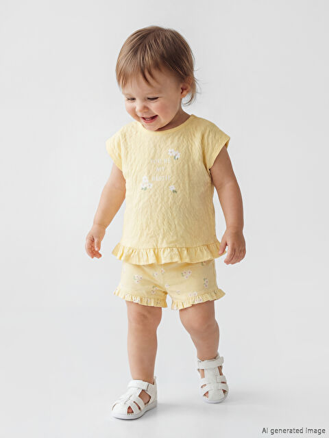 LCW baby Çiçekli Kız Bebek Tişört ve Şort