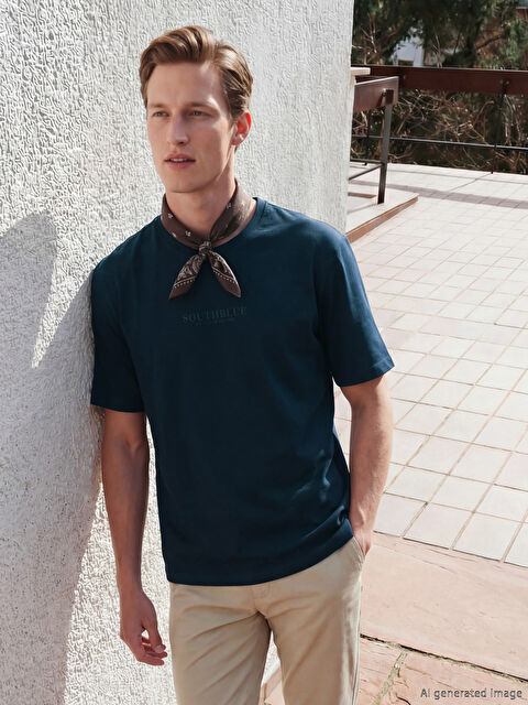 SOUTHBLUE Bisiklet Yaka Baskılı Erkek Penye Tişört