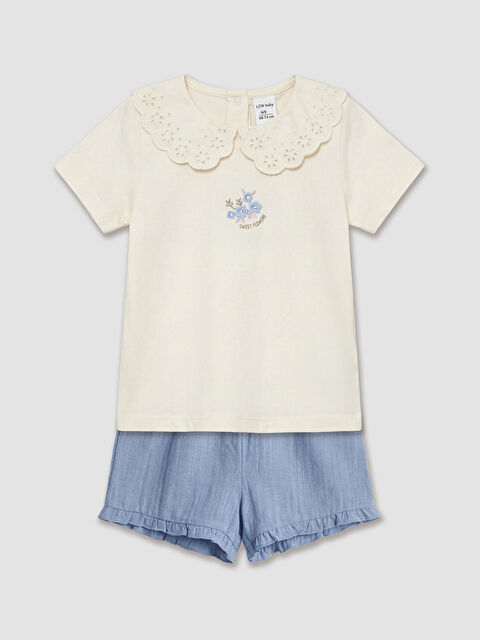 LCW baby Nakışlı Kız Bebek Tişört ve Şort Takım