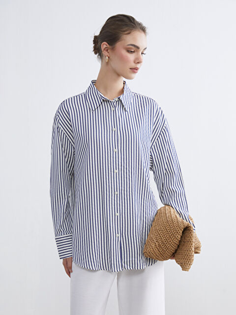 LCW Modest Striped Women's Shirt Tunic - S6DT37Z8-LEN