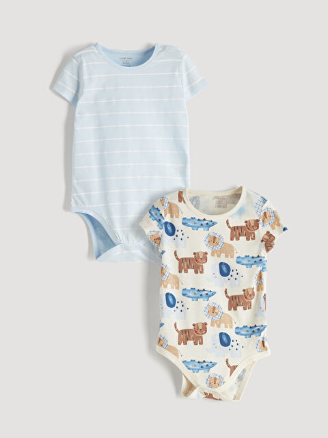 LCW baby Crew Neck Short Sleeve Baby Boys' Bodysuit 2 Pack - S6DT49Z1-LRB