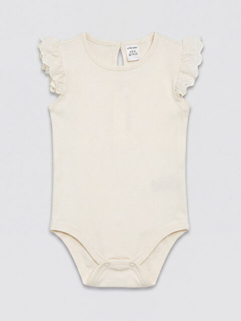 LCW baby Bisiklet Yaka Nakışlı Fırfırlı Kız Bebek Body