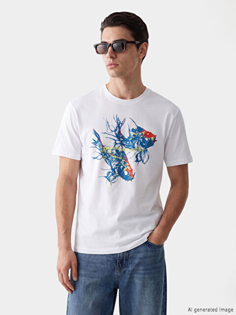 LC WAIKIKI Tricou Bărbați din Jerseu cu Imprimeu și Guler Rotund