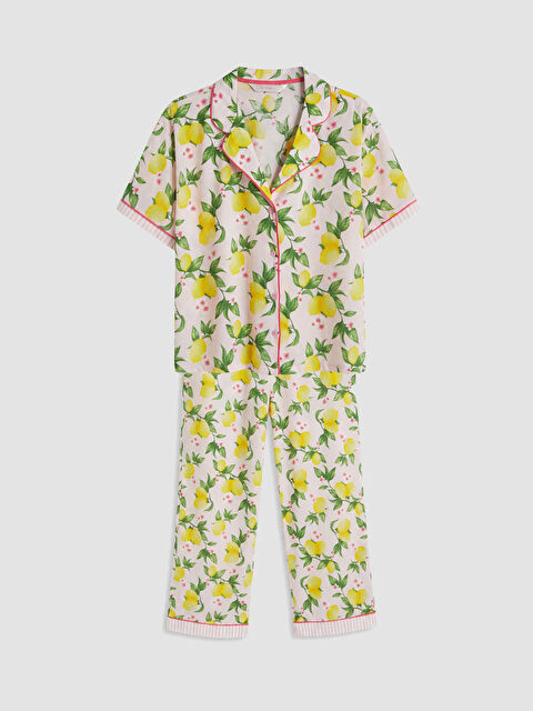 LCW DREAM Gömlek Yaka Limon Baskılı Kadın Pijama Takımı