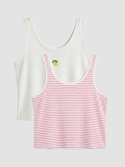 LCW DREAM U Yaka Çizgili Kadın Pijama Üst 2'li