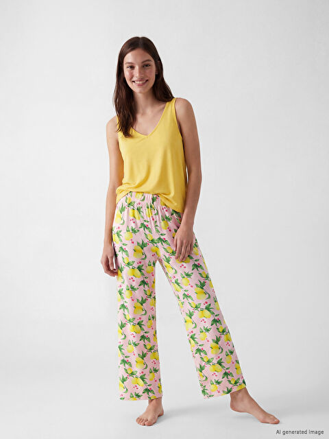 LCW DREAM V Yaka Desenli Kadın Pijama Takımı