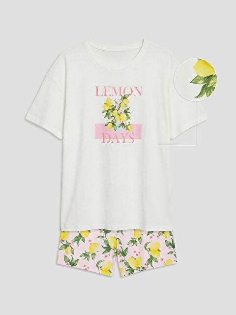 LCW DREAM Bisiklet Yaka Baskılı Kadın Şortlu Pijama Takımı