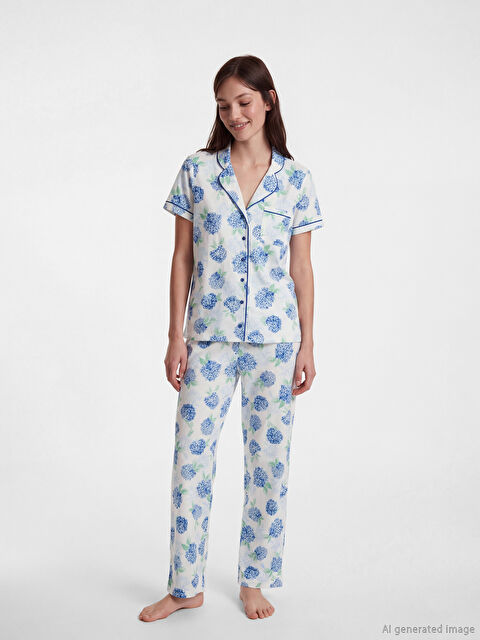 LCW DREAM Gömlek Yaka Çiçekli Kadın Pijama Takım