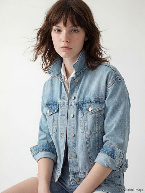 XSIDE Collared Neck Women's Denim Jacket - S6DY10Z8-K9M