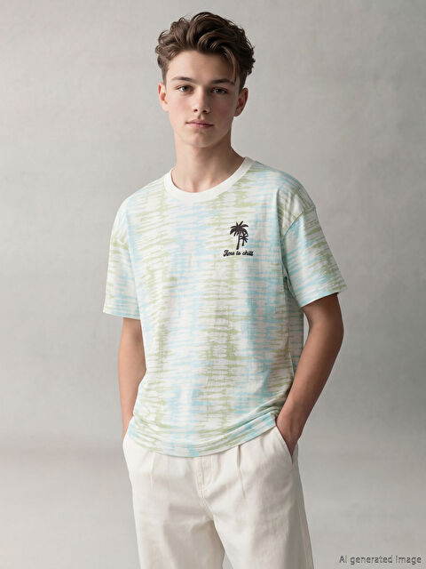 LCW Kids Bisiklet Yaka Desenli Erkek Çocuk Tişört