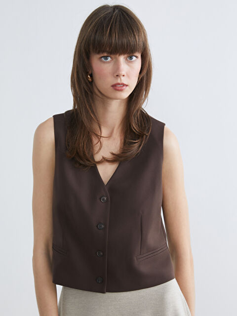 LCW Vision Women's V-Neck Crepe Classic Vest - S6EA44Z8-VFP