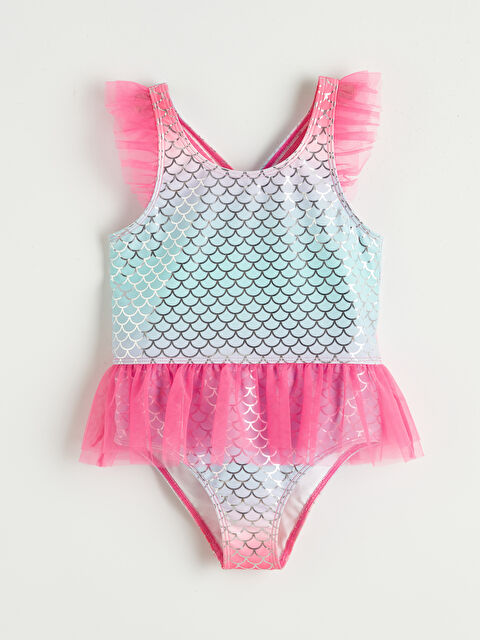 LCW Kids Desenli Tüllü Fırfır Detaylı Kız Çocuk Mayo