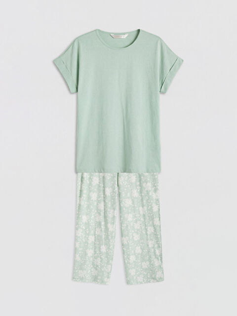 LCW DREAM Bisiklet Yaka Desenli Kadın Kaprili Pijama Takımı