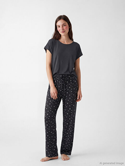 LCW DREAM Bisiklet Yaka Baskılı Kadın Pijama Takımı