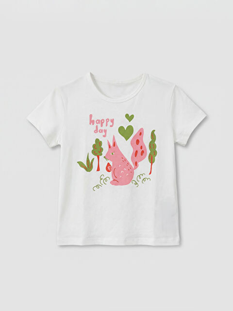 LCW ECO Sincap Baskılı Bisiklet Yaka Kız Çocuk Tişört - S6ED78Z1-J5F